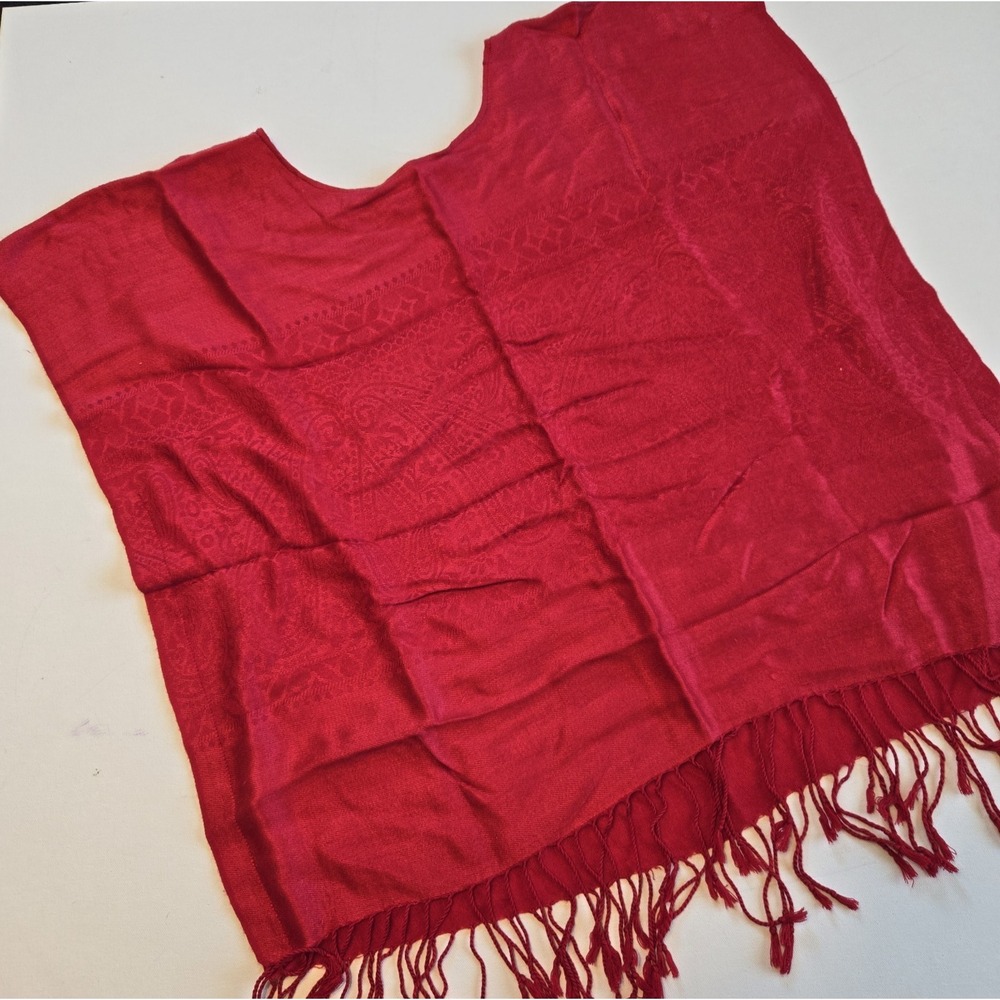 Red Paisley Poncho Style Tank Fringed Hem Womens Size Med